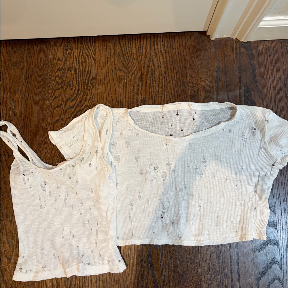 LF white distressed tee and tank top